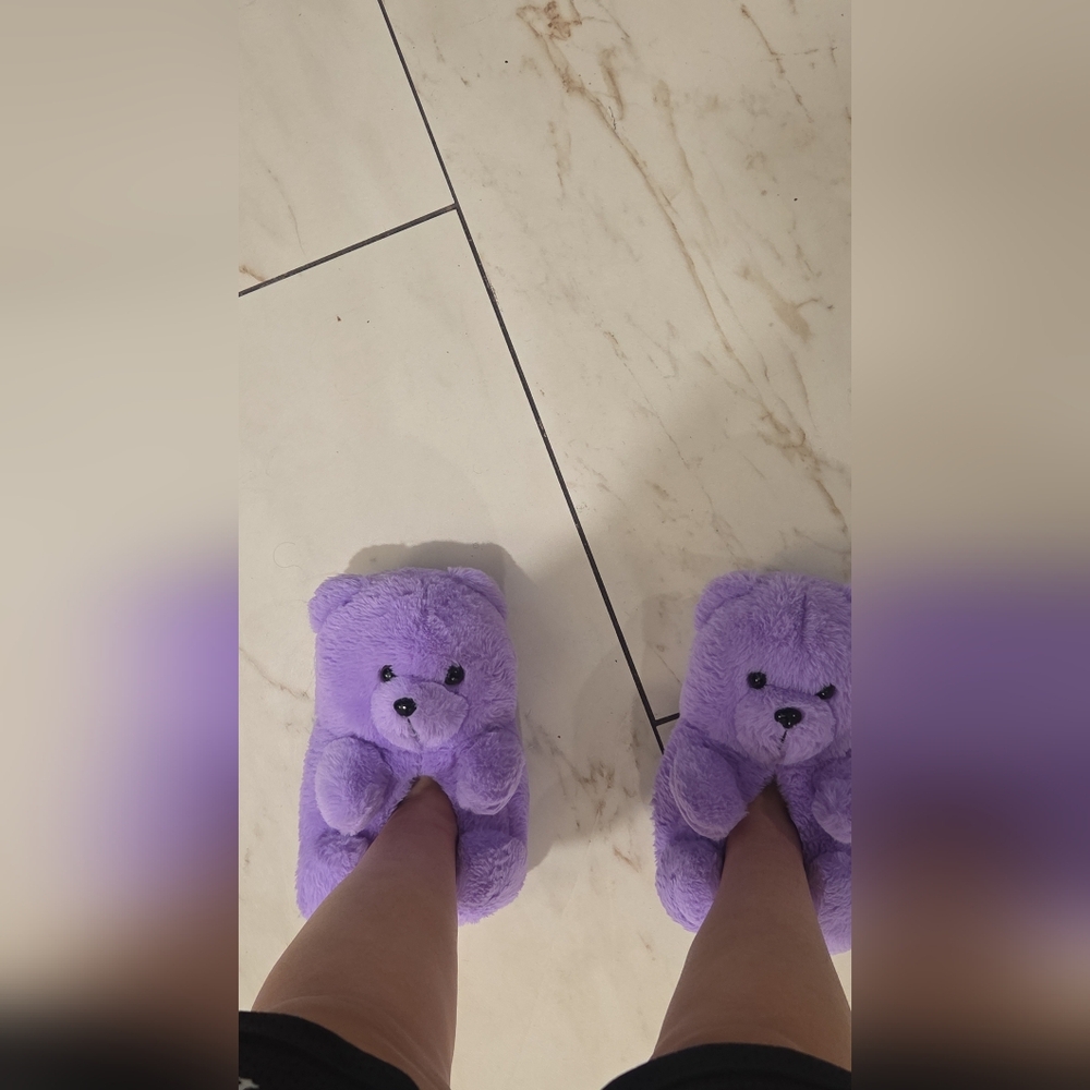 Purple Teddy Bear Slippers